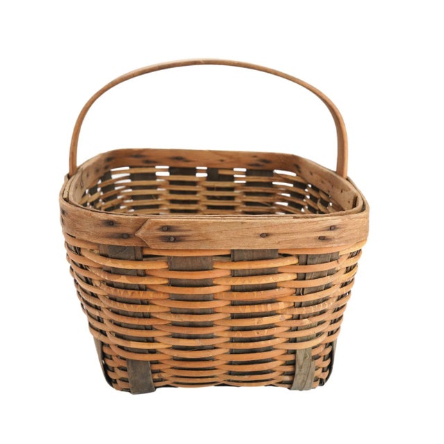 American Vintage Hand Woven Fixed Handle Basket, 1900's For Sale - Image 3 of 10