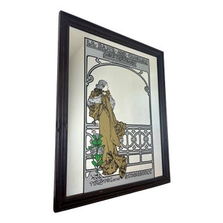 Vintage Art Nouveau Style Mirror with Sarah Bernhardt Motif, 1970s For Sale