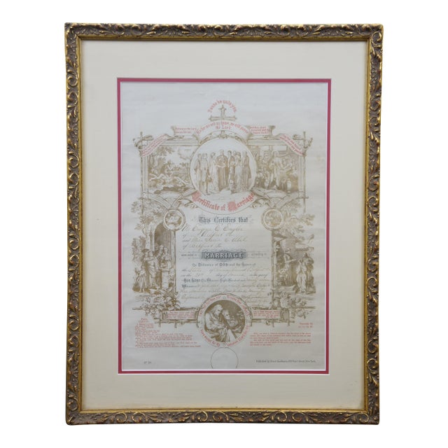 1897 Antique Pa German Fraktur Marriage Wedding Certificate 24" For Sale