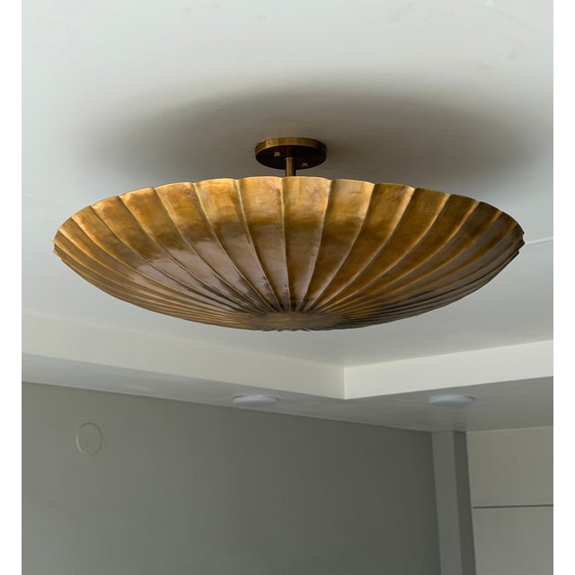Handmade Brass Flush Mount Ceiling Light, Raw Brass Scalloped Fixture for Bedroom, Hallway & Living Room For Sale - Image 13 of 14