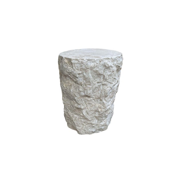 Not Yet Made - Made To Order Natural Solid Marble Side Table Chiselled Finish, Smooth Top, Modern Organic For Sale - Image 5 of 7