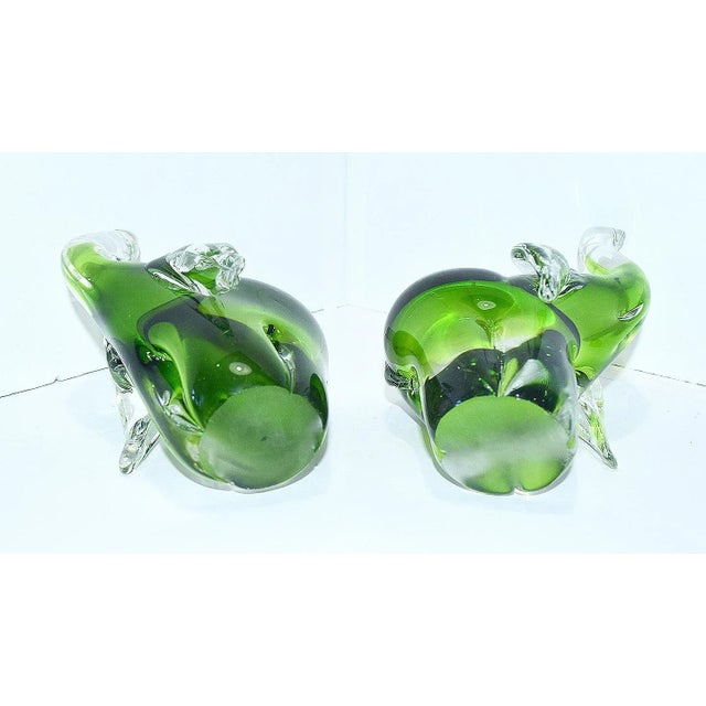 Traditional Vintage Handblown Murano Style Glass Green Elephants- a Pair For Sale - Image 3 of 9