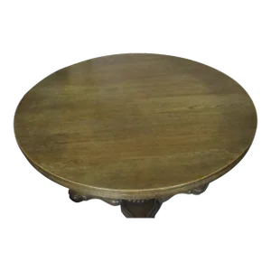 1970s Oak Round Table Poker Game Kitchen Pedestal Table