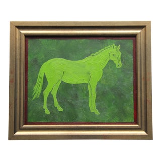 Horse Portrait Minimalism English Traditioal Green Burgundy Original Oil Painting by Cleo Plowden For Sale