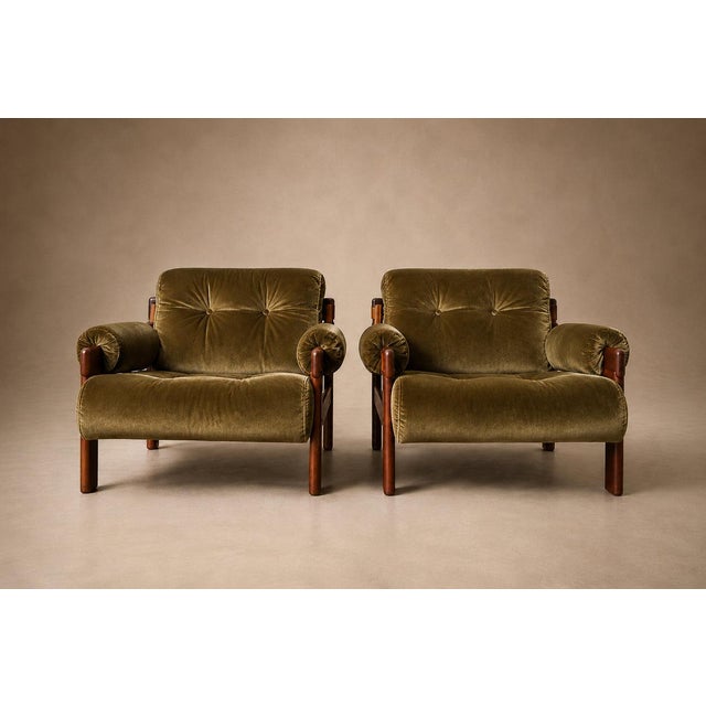 Pair of “Copa” Armchairs in Jatobá and Olive-Green Mohair by Jean Gillon for Italma, Brazil, 1960s For Sale - Image 14 of 18