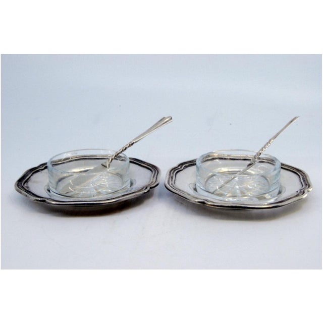 Silver Butter Dishes with Glass Cores and Knives with Twisted Handles, Set of 6 For Sale - Image 3 of 10