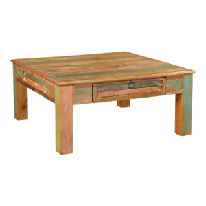 Farmhouse Style 40” Square Distressed Solid Wood Coffee Table With Drawers