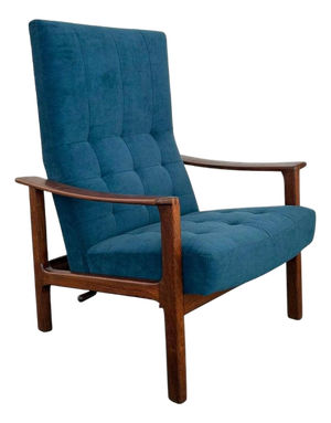 1960s Scandinavian Modern Oak High-Back Recliner Lounge Chair