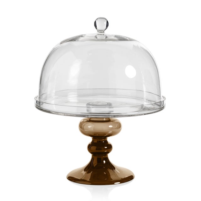 Contemporary Vellerti Glass Cake Stand, Taupe For Sale - Image 3 of 3