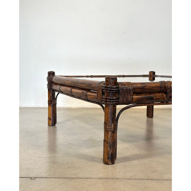 Bamboo and Glass Coffee Table, 1970s For Sale - Image 4 of 7
