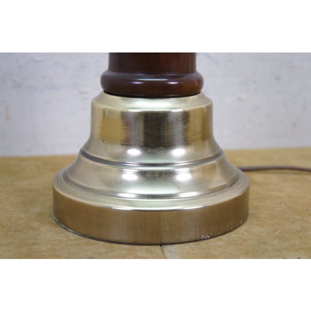 Mid 20th Century Mid Century Modern Turned Wood Spindle & Brass Pedestal Base Candlestick Table Lamp For Sale - Image 10 of 13