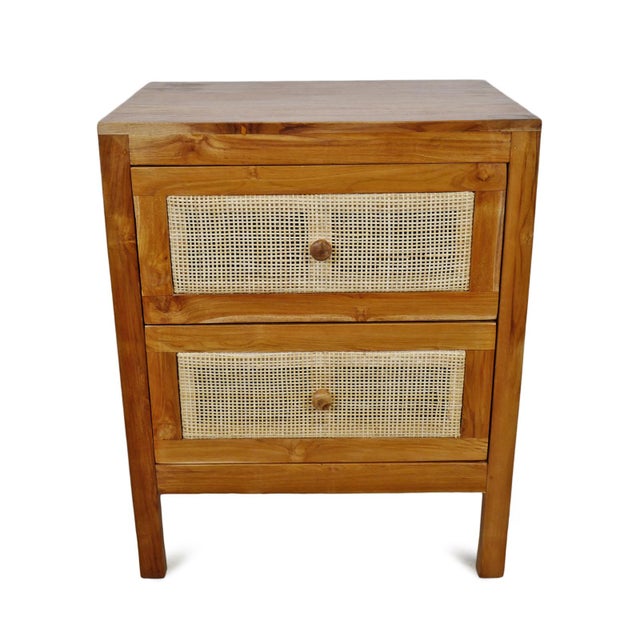Teak & Cane Bedside Table Chairish