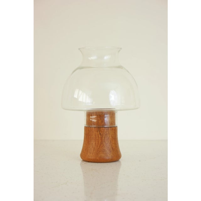 Vintage Teak & Glass Candle Holder For Sale - Image 4 of 4