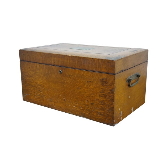 Victorian Large Antique Victorian Quartersawn Oak Tin Lined Cigar Humidor Storage Box Chest 21" For Sale - Image 3 of 18