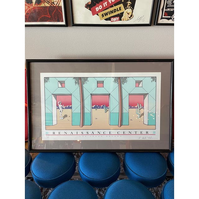 Turquoise Late 19th Century 84 Robert Kenton Nelson Signed Numbered Lithograph Memphis Design Vintage Las Vegas Limited Edition Renaissance Center For Sale - Image 8 of 11