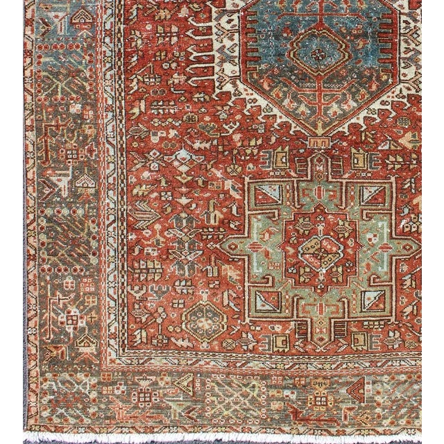 Tribal Antique Persian Karadjeh Rug With Geometric Medallions and Tribal Motifs 4'10 X 6'5 For Sale - Image 3 of 13