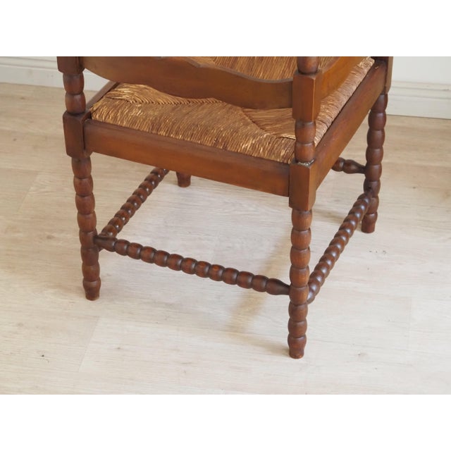 Rustic Vintage Corner Chair in Turned Wood with Carved Straw Seat For Sale - Image 3 of 7