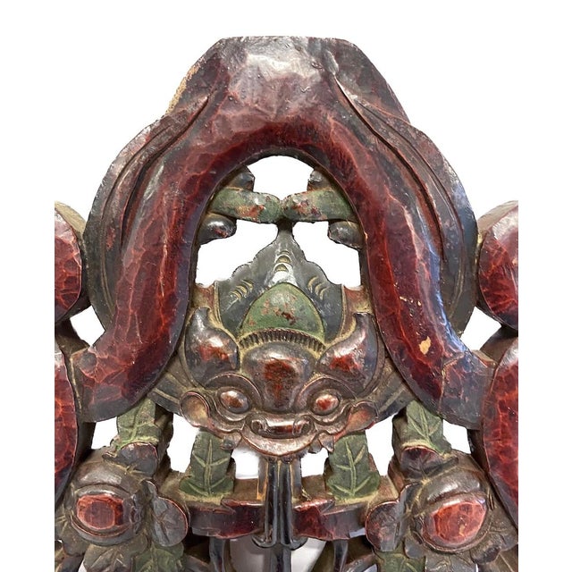 Asian Antique Asian Carved Dragon & Floral Wall Plaque For Sale - Image 3 of 5