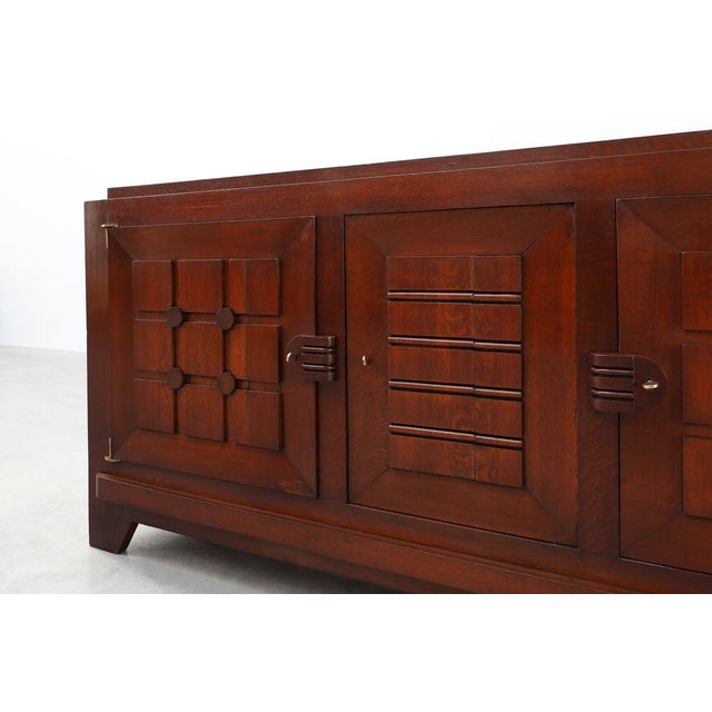 Art Deco Carved Geometric Sideboard in Oak by Charles Dudouyt, 1940 For Sale - Image 13 of 18