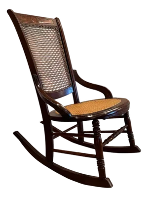 Vintage Victorian Mahogany and Cane Rocking Chair