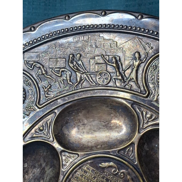 Art Nouveau Rare Antique Bezalel Jerusalem 1920s Seder Plate - Raban Exodus Design Judaica For Sale - Image 3 of 18
