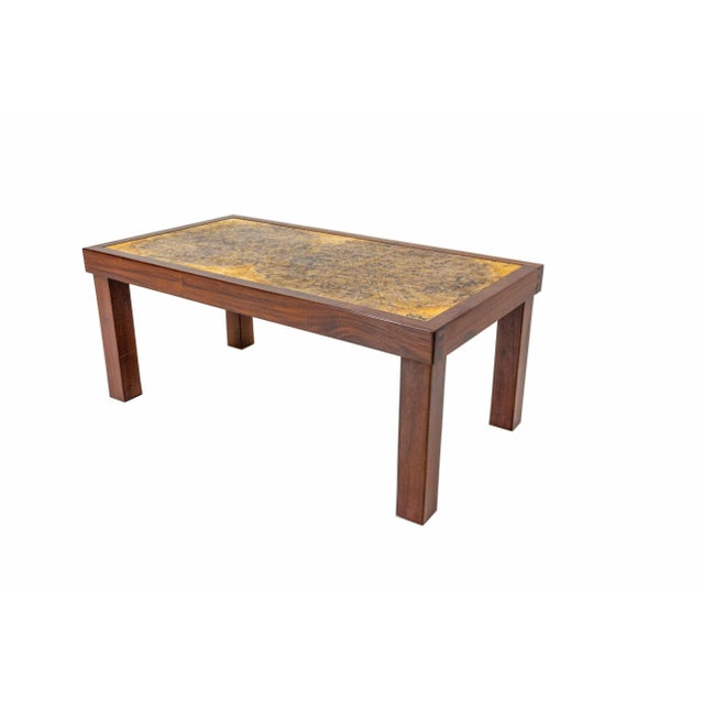 Coffee table modern yet vintage ceramic top tiled coffee table signed Jean d'Asti and made in Vallauris. Natural wood...