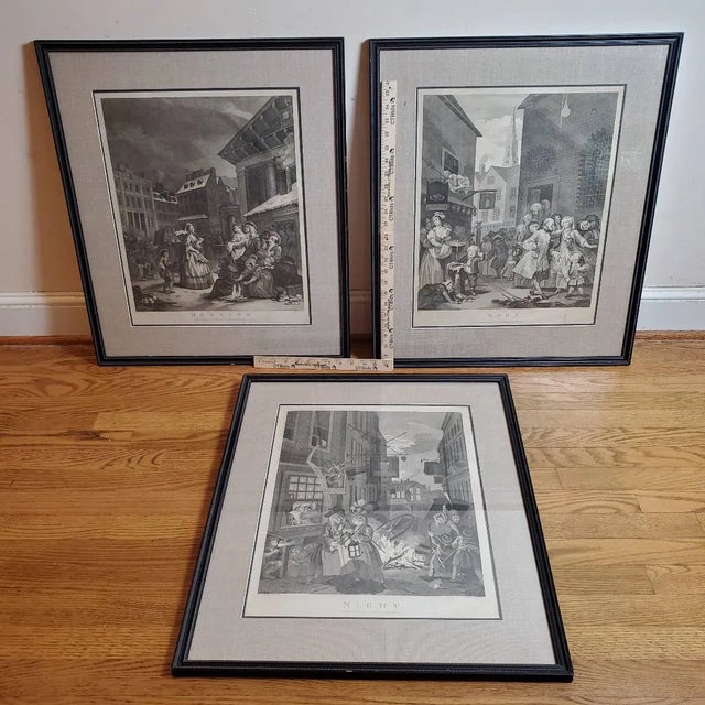 18th Century William Hogarth Four Times of Day Engravings - Set of 3 Framed Prints For Sale - Image 12 of 17