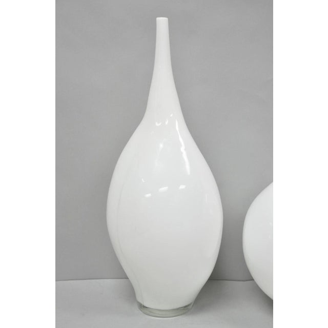 Decorative Modern White Bulbous Art Glass Vessel Vase by Lazy Susan - 2 Pc Set For Sale - Image 4 of 18