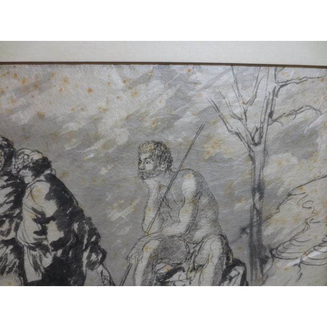 Gray Rice Paper and Ink Wash Drawing Circa Mid-19th For Sale - Image 8 of 9