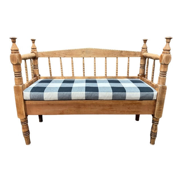 Early 20th Century Antique Pine Bench With Pillow For Sale