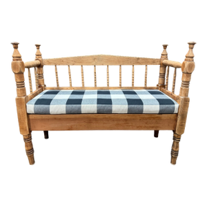 Early 20th Century Antique Pine Bench With Pillow