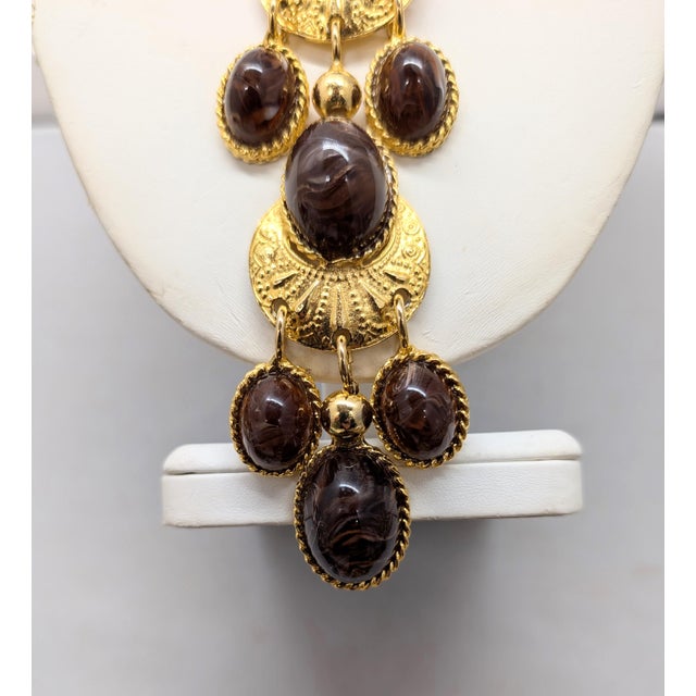 1970s Vintage Signed Les Bernard Cabochon Faux-Brown Agates Pendant Necklace For Sale - Image 5 of 11