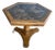 Vintage Hexagonal Wood & Glass Accent Table With Carved Top For Sale