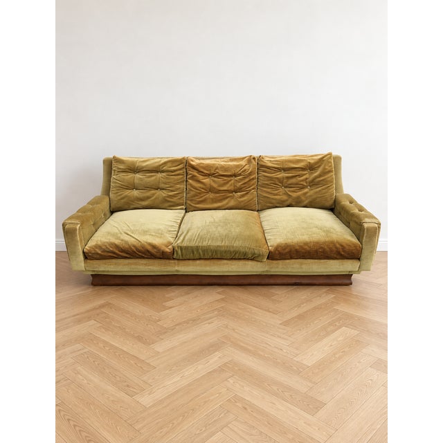 Vintage Green Velvet and Wood Sofa, 1950s For Sale - Image 9 of 9
