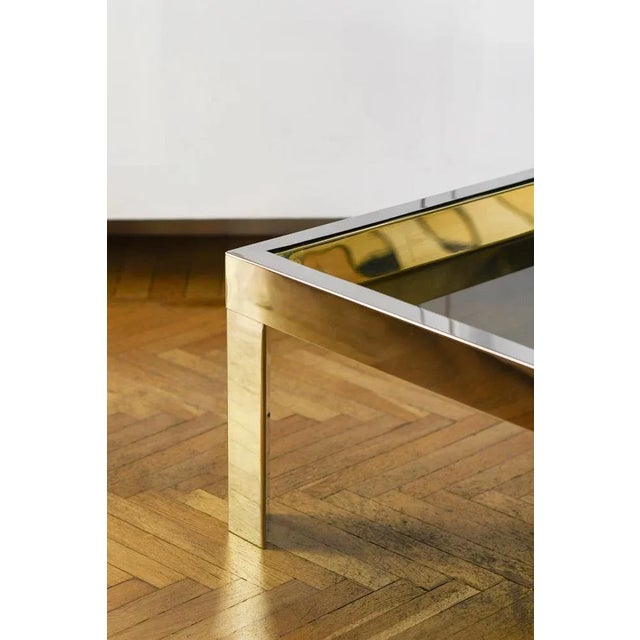 Coffee Table in Brass and Chromed Metal with Glass Top, Italy, 1970 For Sale - Image 3 of 8