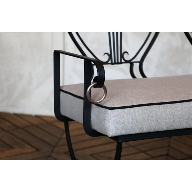 1950s Iron Lyre Back Settee With Brass Swan Heads & Paw Feet by Samuel Copelon For Sale - Image 12 of 18