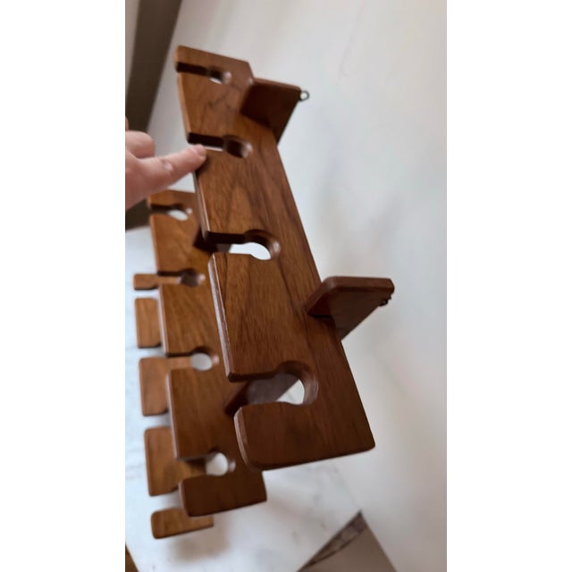 Burnt Umber Vintage Mid-Century Teak Wine Glass Rack – Wall Mounted 12-Stemware Holder For Sale - Image 8 of 11