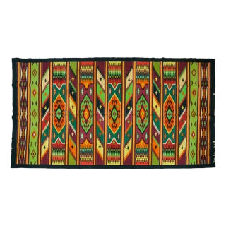 Vintage Romanian Oltenian-Style Handwoven Wool Kilim Rug with Geometric Stripes and Diamond Medallions, 1960s For Sale