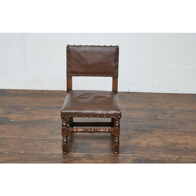 English 1880s Child's Chair with Turned Legs and Oil Cloth Upholstery For Sale In Atlanta - Image 6 of 12