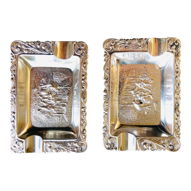 Vintage 1970s Danish Silver Plated Ashtrays Set of 2 For Sale