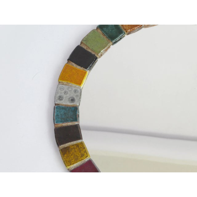 1970s Vintage Round Ceramic Mosaic Mirror For Sale - Image 5 of 8