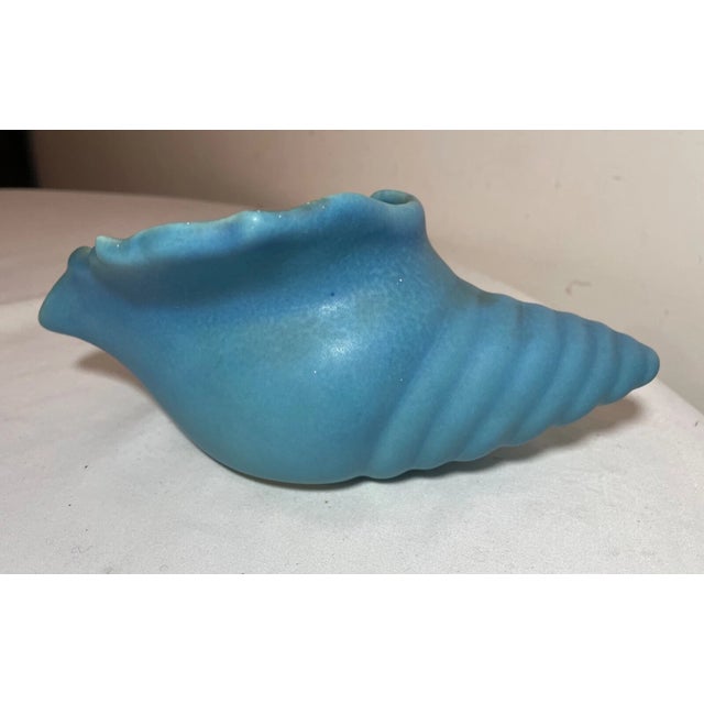 Antique Figural Blue Glazed Van Briggle Sea Shell Figural Pottery Vase Sculpture For Sale In New York - Image 6 of 8