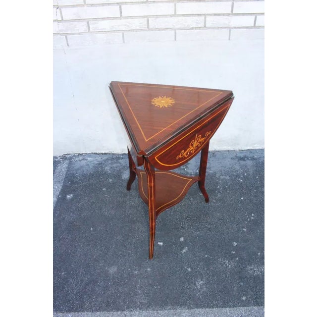 Inlaid Triangular Drop Leaf Side Accent Table For Sale In Philadelphia - Image 6 of 7