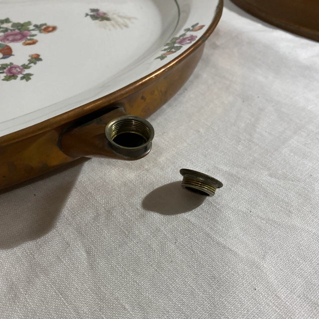 Wood Late 20th Century Copper Warmer With Ceramic Plate For Sale - Image 7 of 13