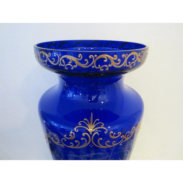 Glass 20th Century Snow Painted Monumental Glass Vase Gold Relief Outdoor Scene For Sale - Image 7 of 9