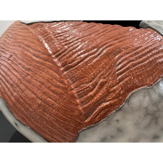 Large Sculptural Studio Pottery Vessel / Pod Form White Crackle Raku-Style Glaze, Textured Panels For Sale - Image 15 of 17