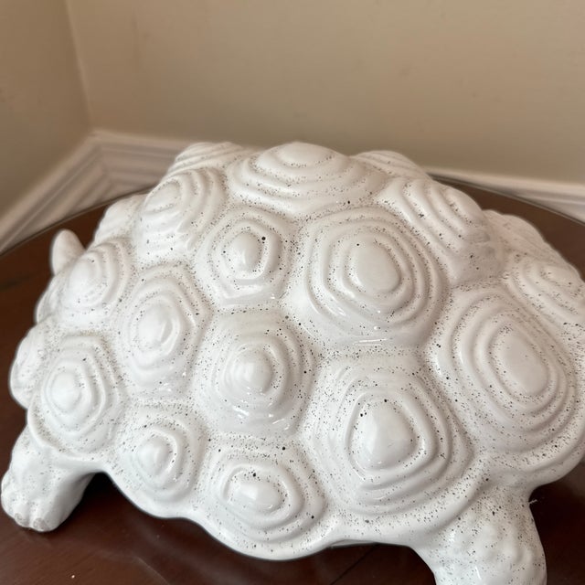 Italian Vintage Italian Ceramic Turtle Sculpture Large White Glazed Tortoise Figurine Italy For Sale - Image 3 of 7