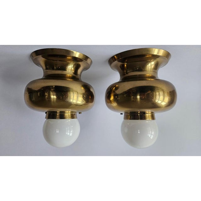 Mid-Century Brass Flush Mounts, Italy, 1970s, Set of 2 For Sale - Image 12 of 14