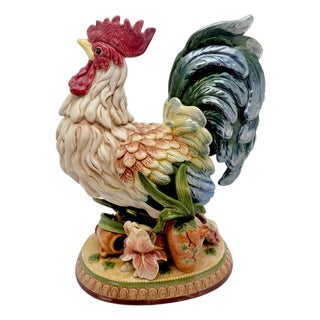 Fitz & Floyd Mediterranean Rooster Figurine Large Ceramic Hand Painted 16" For Sale