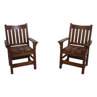 Pair of Stickley Mission Oak Arm Chairs For Sale